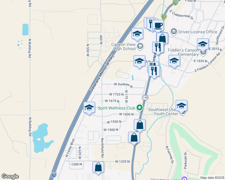map of restaurants, bars, coffee shops, grocery stores, and more near 1759 280 West Circle in Cedar City