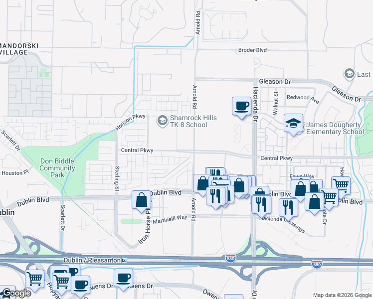 map of restaurants, bars, coffee shops, grocery stores, and more near 862 4th Street in Dublin