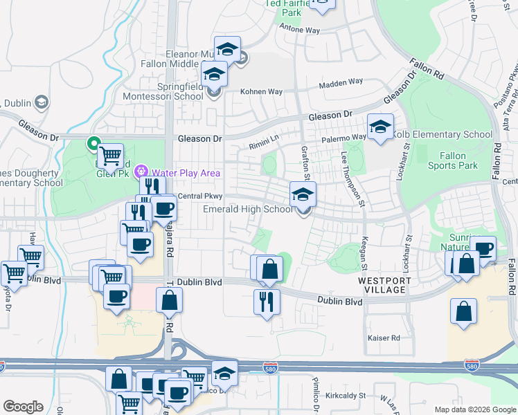map of restaurants, bars, coffee shops, grocery stores, and more near 4490 Chancery Lane in Dublin