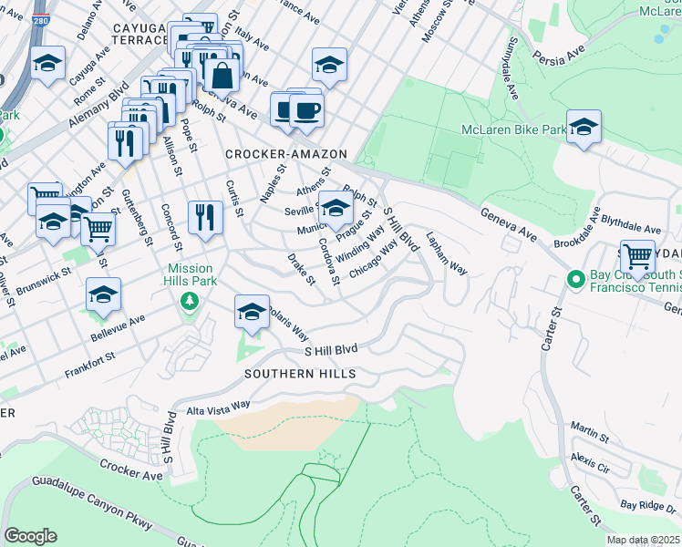 map of restaurants, bars, coffee shops, grocery stores, and more near in 