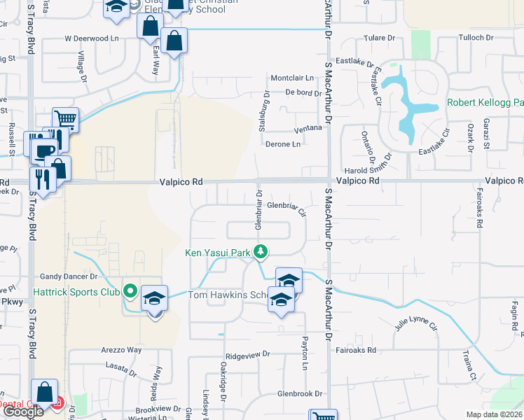 map of restaurants, bars, coffee shops, grocery stores, and more near 783 Quail Run Circle in Tracy