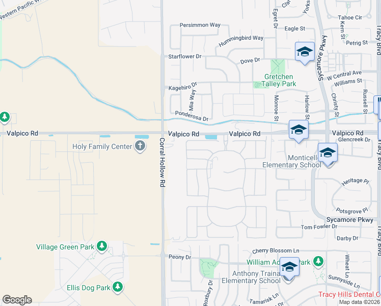 map of restaurants, bars, coffee shops, grocery stores, and more near 1886 Cascade Lane in Tracy
