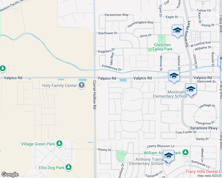 map of restaurants, bars, coffee shops, grocery stores, and more near 1886 Cascade Lane in Tracy