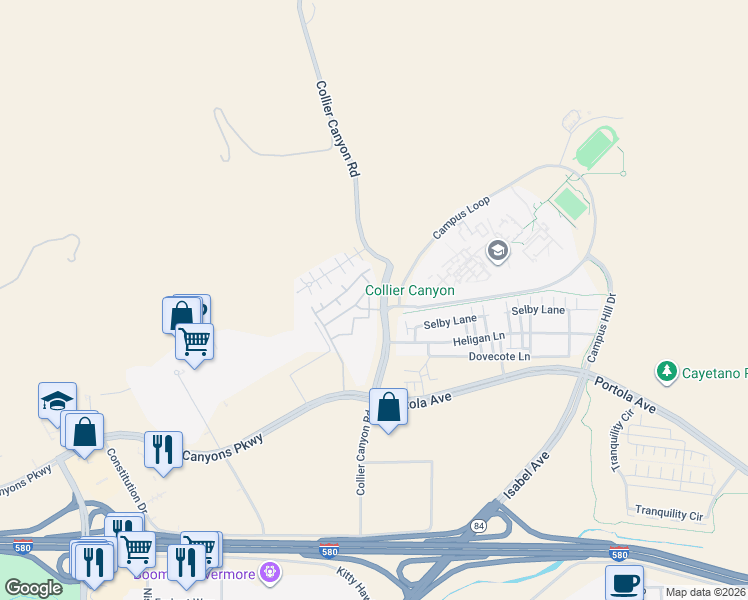 map of restaurants, bars, coffee shops, grocery stores, and more near 110 Wildrose Common in Livermore