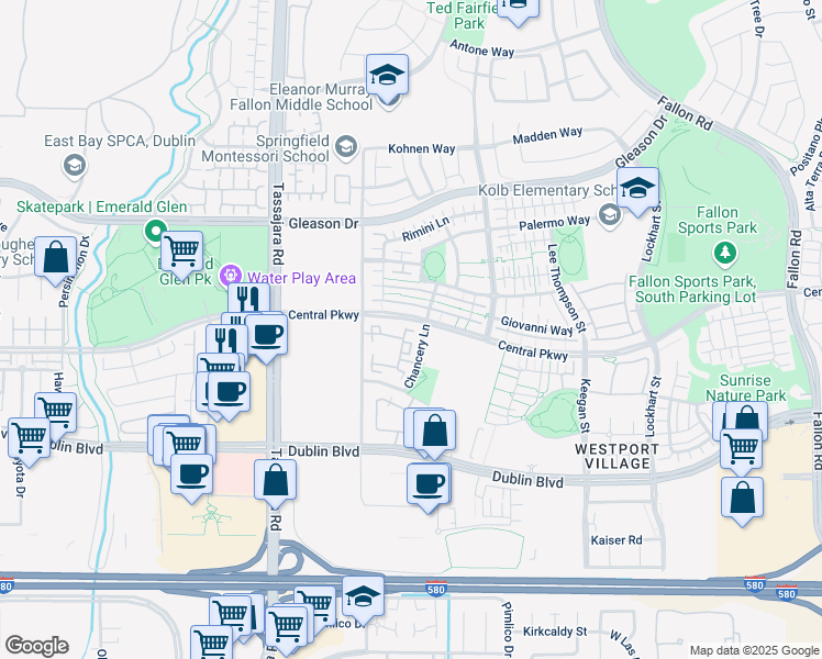 map of restaurants, bars, coffee shops, grocery stores, and more near 4621 Rimini Court in Dublin