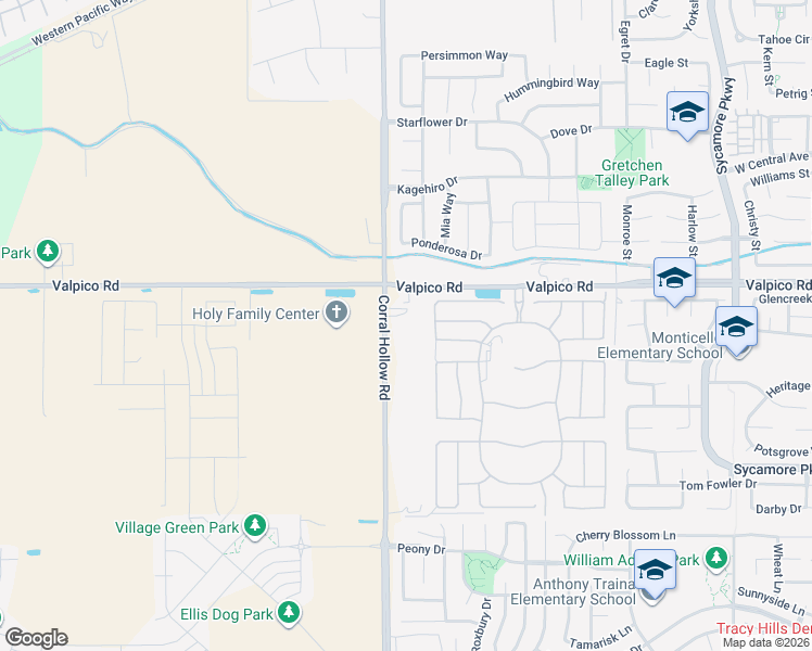 map of restaurants, bars, coffee shops, grocery stores, and more near 11950 Valpico Road in Tracy