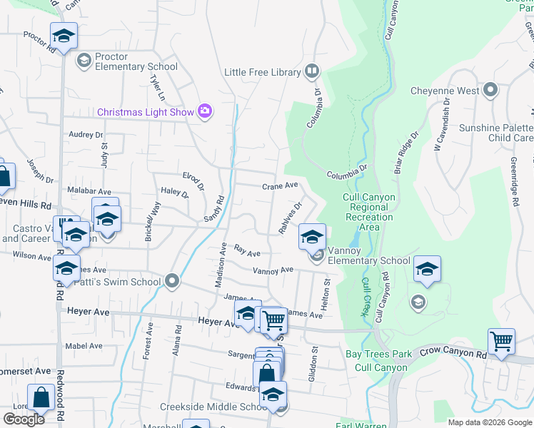map of restaurants, bars, coffee shops, grocery stores, and more near 18751 Center Street in Castro Valley