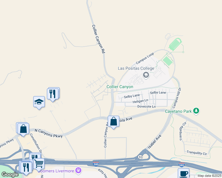 map of restaurants, bars, coffee shops, grocery stores, and more near 3033 Collier Canyon Road in Livermore