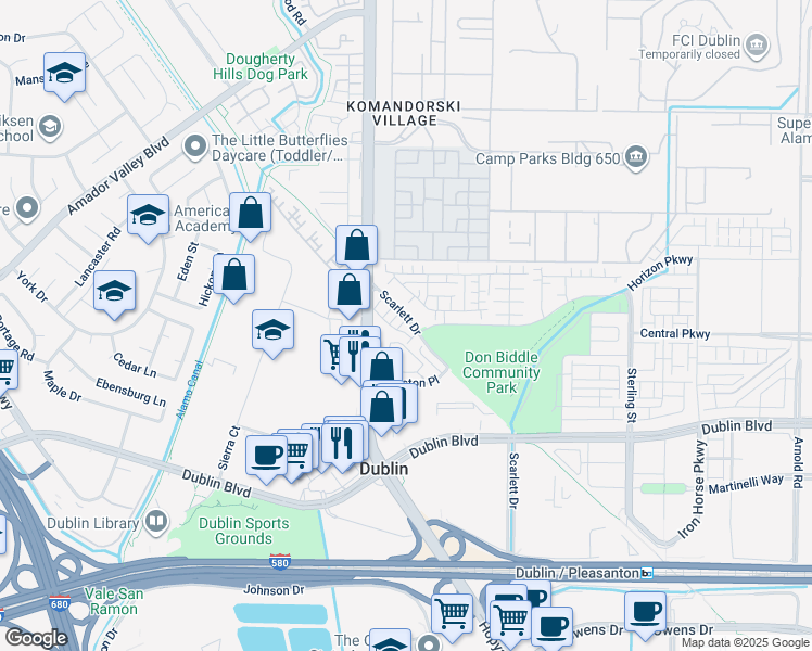 map of restaurants, bars, coffee shops, grocery stores, and more near 6308 Bray Court in Dublin