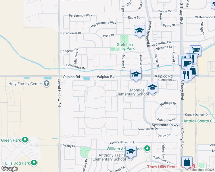map of restaurants, bars, coffee shops, grocery stores, and more near 11148-11150 Valpico Rd in Tracy