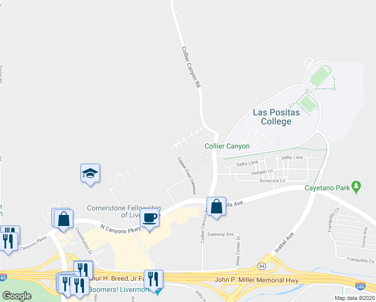 map of restaurants, bars, coffee shops, grocery stores, and more near 46 Meritage Common in Livermore