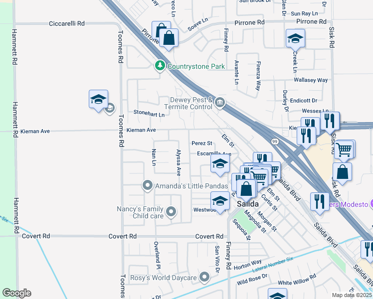 map of restaurants, bars, coffee shops, grocery stores, and more near 4817 Zinfandel Avenue in Salida