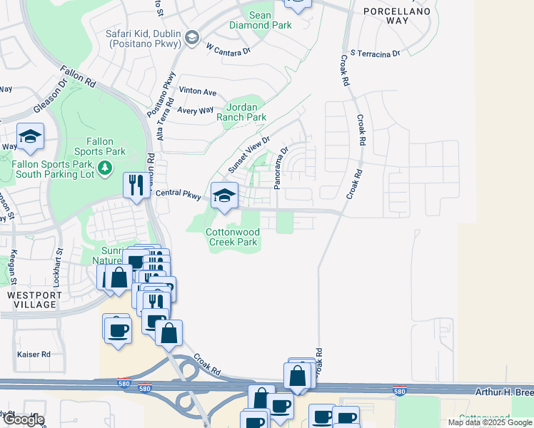 map of restaurants, bars, coffee shops, grocery stores, and more near 2206 Central Parkway in Dublin