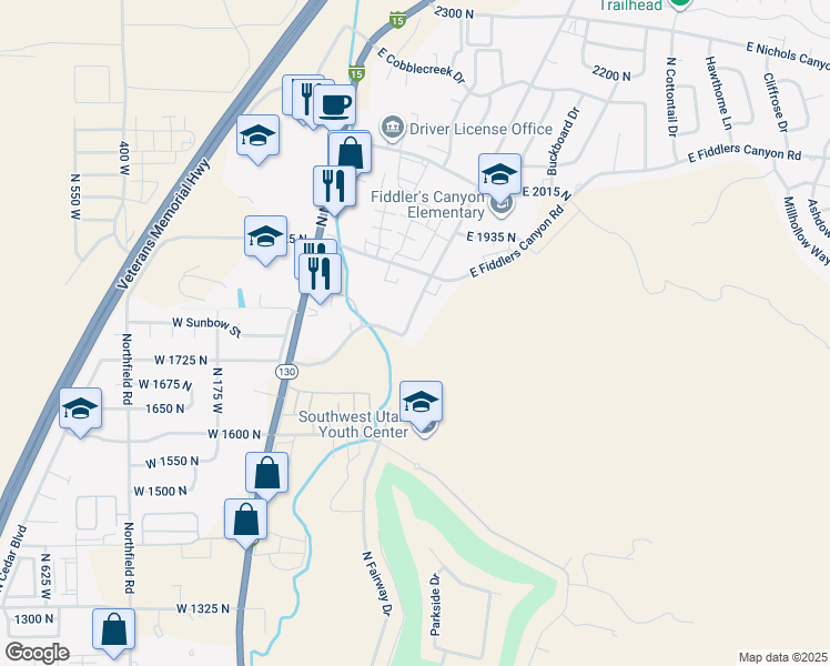 map of restaurants, bars, coffee shops, grocery stores, and more near 1810 North Wedgewood Lane in Cedar City