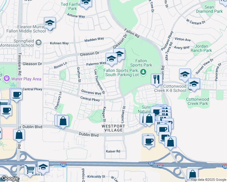 map of restaurants, bars, coffee shops, grocery stores, and more near 3115 Paolo Terrace in Dublin