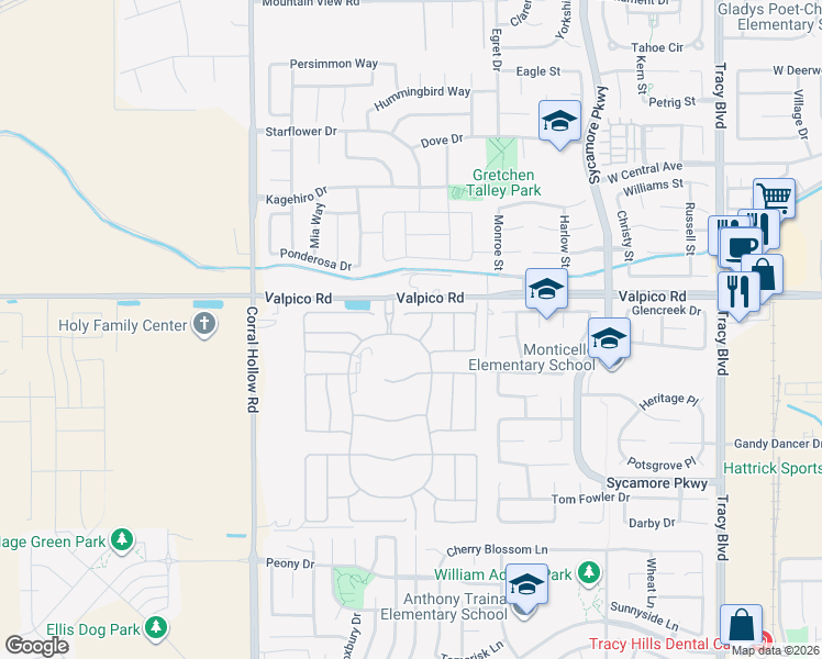 map of restaurants, bars, coffee shops, grocery stores, and more near 2848 Lakeshore Avenue in Tracy