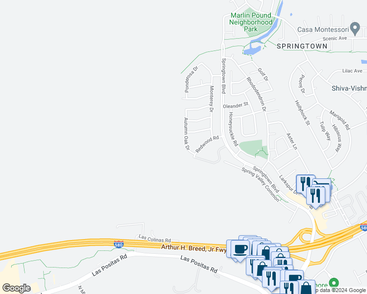 map of restaurants, bars, coffee shops, grocery stores, and more near 1642 Autumn Oak Drive in Livermore