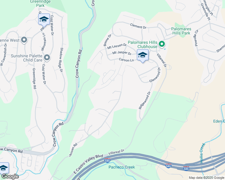 map of restaurants, bars, coffee shops, grocery stores, and more near 20340 Hunters Knolls in Castro Valley