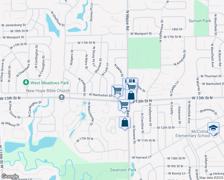 map of restaurants, bars, coffee shops, grocery stores, and more near 1432 North Stoney Point Street in Wichita