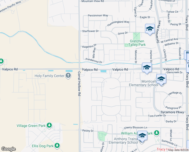 map of restaurants, bars, coffee shops, grocery stores, and more near 1877 Cascade Lane in Tracy