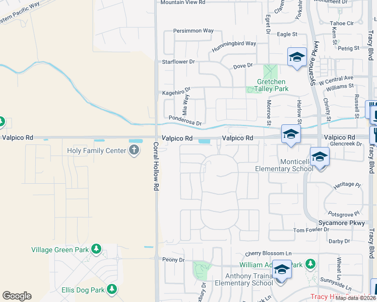 map of restaurants, bars, coffee shops, grocery stores, and more near 1869 Cascade Lane in Tracy
