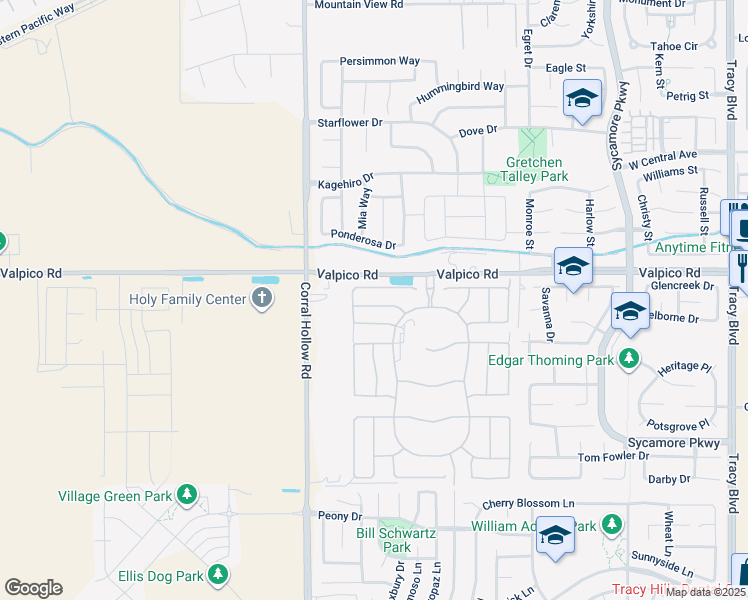 map of restaurants, bars, coffee shops, grocery stores, and more near 1861 Cascade Lane in Tracy