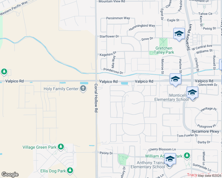 map of restaurants, bars, coffee shops, grocery stores, and more near 1893 Cascade Lane in Tracy