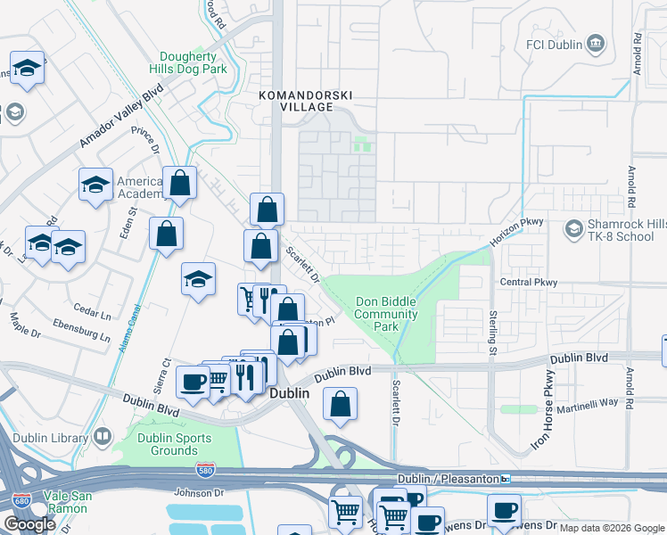 map of restaurants, bars, coffee shops, grocery stores, and more near 130 4th Street in Dublin