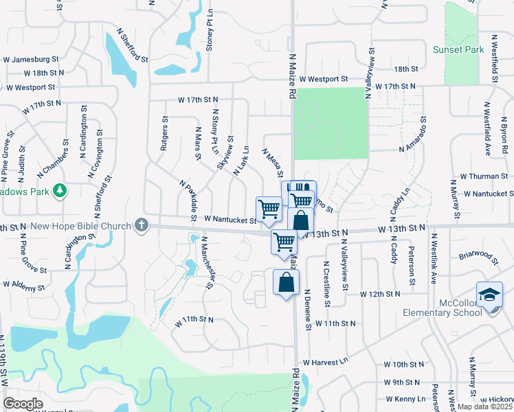 map of restaurants, bars, coffee shops, grocery stores, and more near 1432 North Stoney Point Street in Wichita