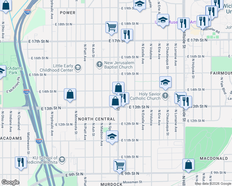 map of restaurants, bars, coffee shops, grocery stores, and more near in Sedgwick County