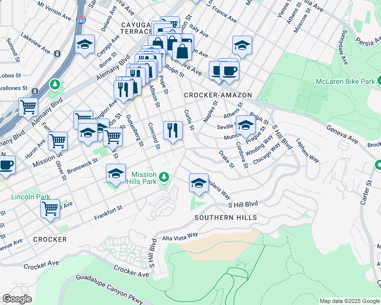 map of restaurants, bars, coffee shops, grocery stores, and more near in San Francisco