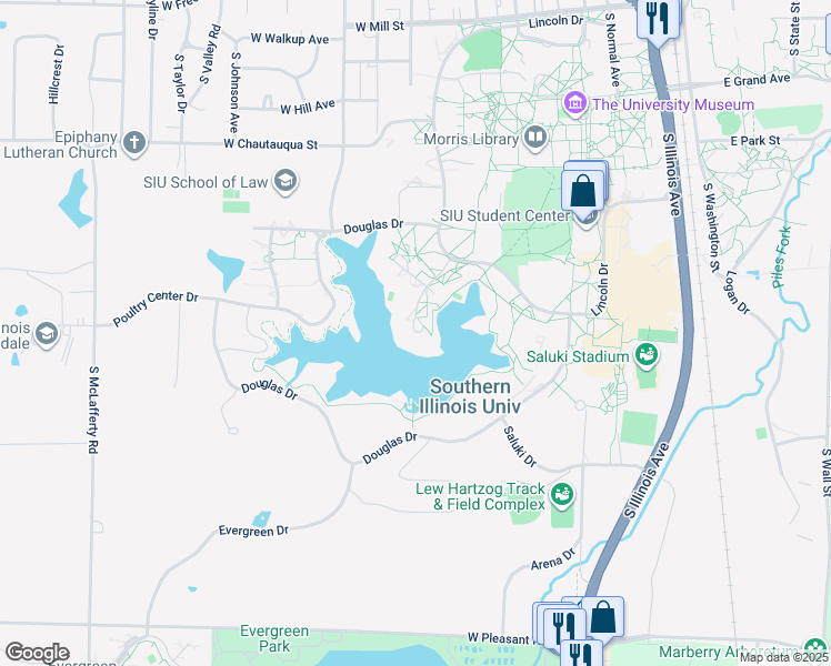 map of restaurants, bars, coffee shops, grocery stores, and more near in Carbondale
