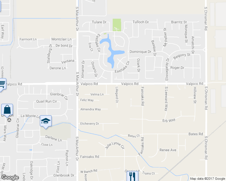 map of restaurants, bars, coffee shops, grocery stores, and more near 27083 Lillegard Court in Tracy