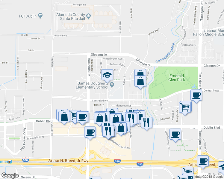 map of restaurants, bars, coffee shops, grocery stores, and more near 5301 Hibernia Drive in Dublin