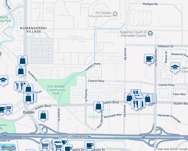 map of restaurants, bars, coffee shops, grocery stores, and more near 5961 Lombard Street in Dublin