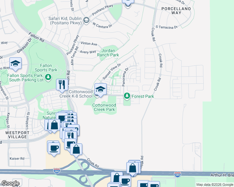 map of restaurants, bars, coffee shops, grocery stores, and more near 2239 Central Parkway in Dublin