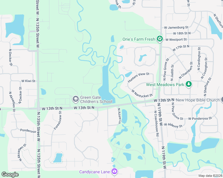 map of restaurants, bars, coffee shops, grocery stores, and more near 12600 West 13th Street North in Wichita