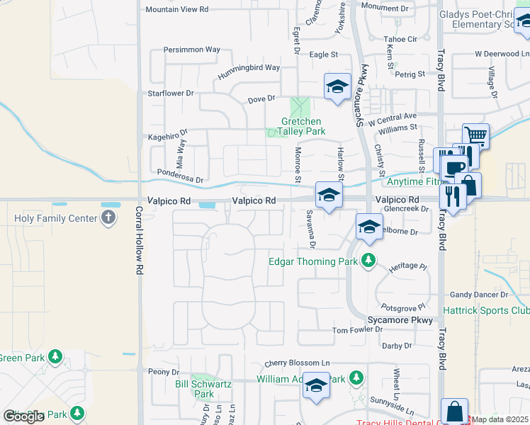 map of restaurants, bars, coffee shops, grocery stores, and more near 11148-11150 Valpico Rd in Tracy