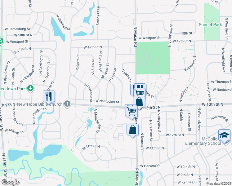 map of restaurants, bars, coffee shops, grocery stores, and more near 1432 North Stoney Point Street in Wichita