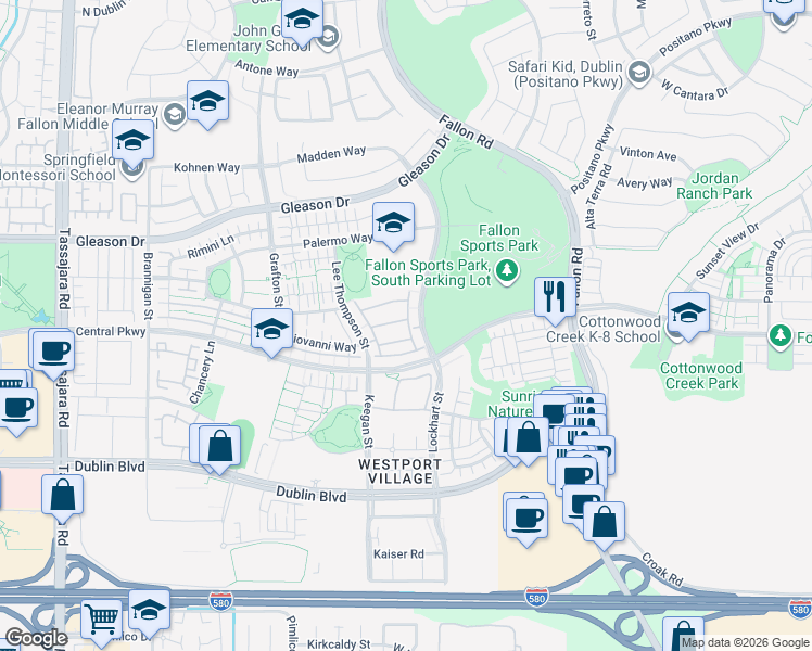 map of restaurants, bars, coffee shops, grocery stores, and more near 3090 Fazio Terrace in Dublin