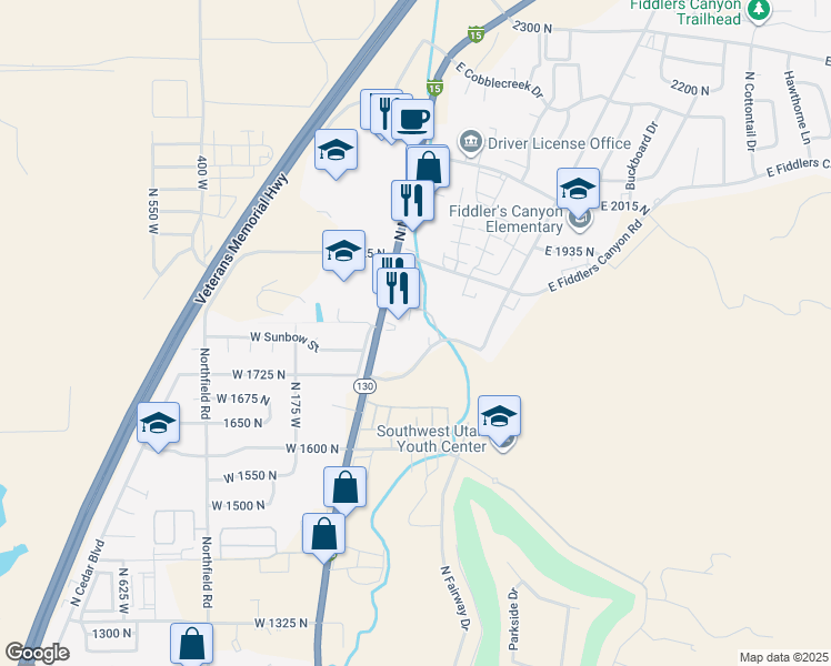 map of restaurants, bars, coffee shops, grocery stores, and more near 121 East Canyon Commercial Avenue in Cedar City