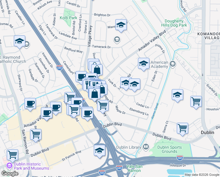map of restaurants, bars, coffee shops, grocery stores, and more near 7035 Allegheny Drive in Dublin