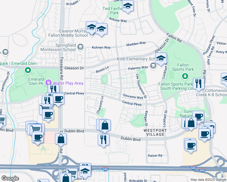 map of restaurants, bars, coffee shops, grocery stores, and more near 4592 Mirano Court in Dublin