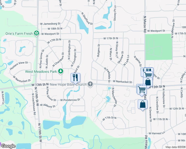 map of restaurants, bars, coffee shops, grocery stores, and more near 1422 North Rutgers Street in Wichita