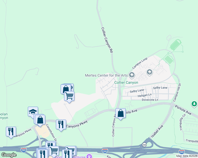 map of restaurants, bars, coffee shops, grocery stores, and more near 63 Meritage Common in Livermore