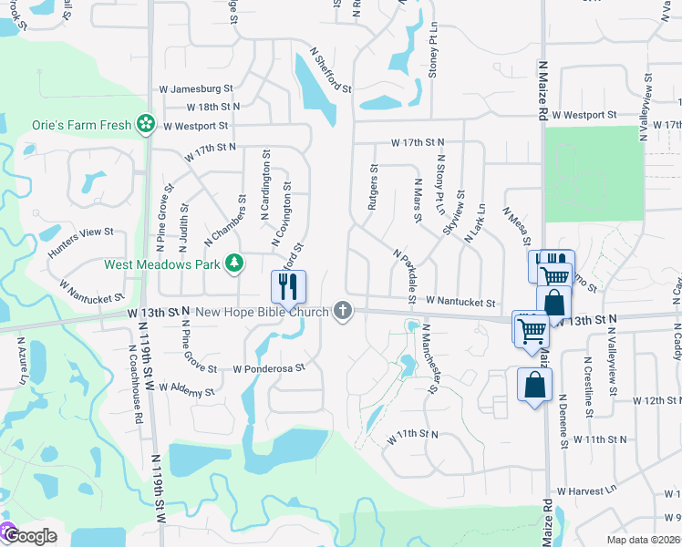 map of restaurants, bars, coffee shops, grocery stores, and more near 1422 North Rutgers Street in Wichita