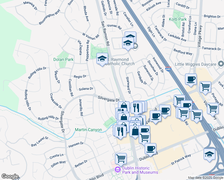 map of restaurants, bars, coffee shops, grocery stores, and more near 11900 Dublin Green Drive in Dublin