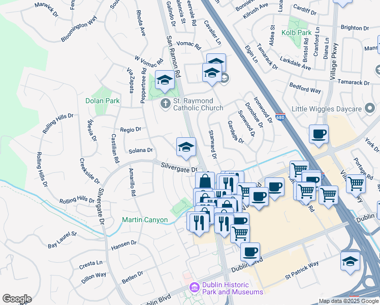 map of restaurants, bars, coffee shops, grocery stores, and more near 11900 Dublin Green Drive in Dublin