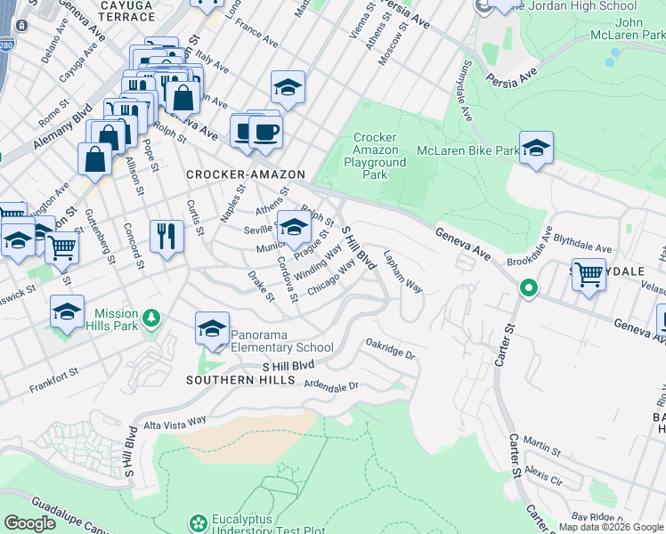 map of restaurants, bars, coffee shops, grocery stores, and more near 208 Naylor Street in San Francisco