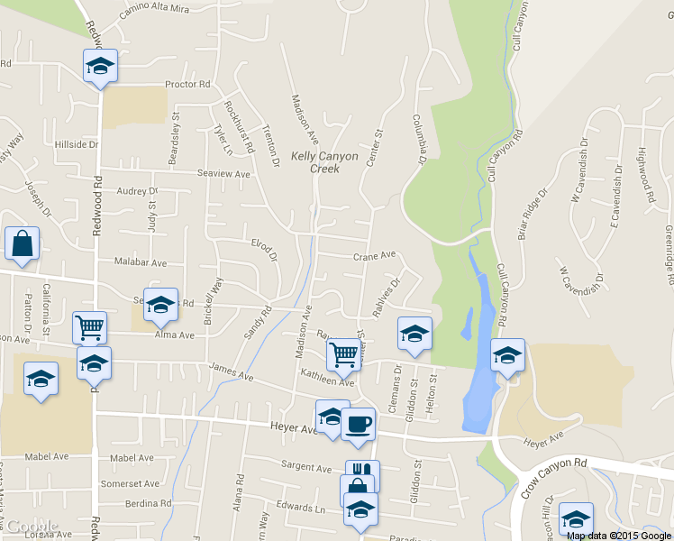 map of restaurants, bars, coffee shops, grocery stores, and more near 5152 Cunningham Court in Castro Valley